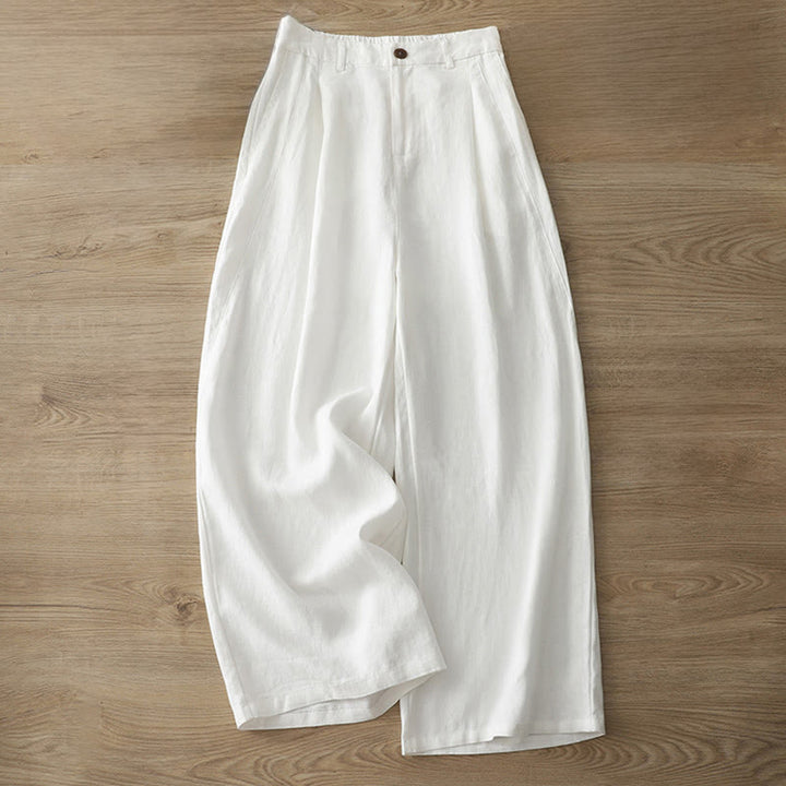 Buddha Stones Women's Fall Commute Solid Color Zipper Design Cotton Wide Leg Pants With Pockets - image 6