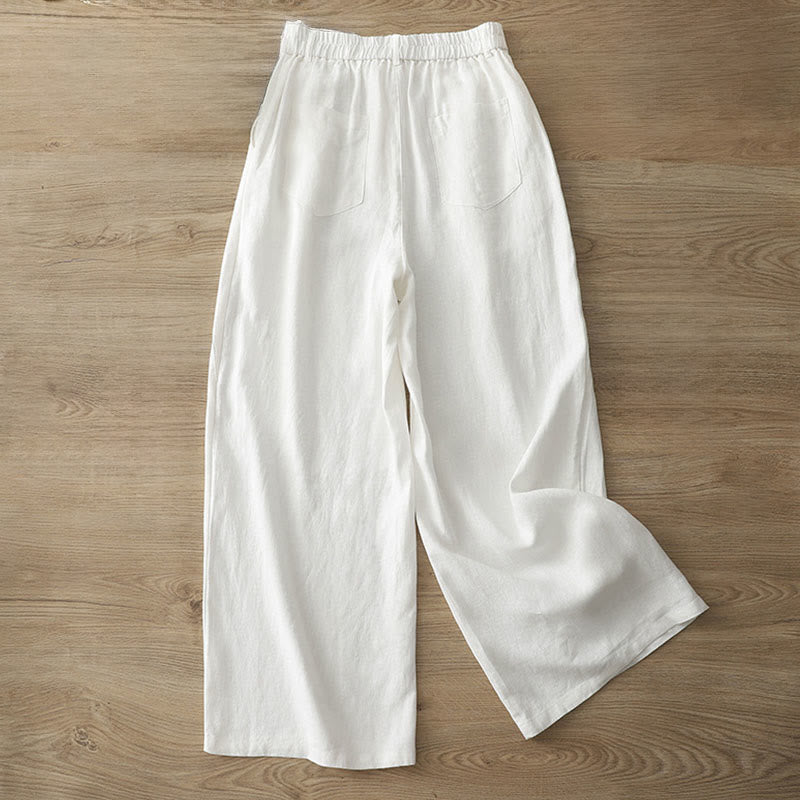 Buddha Stones Women's Fall Commute Solid Color Zipper Design Cotton Wide Leg Pants With Pockets - image 7
