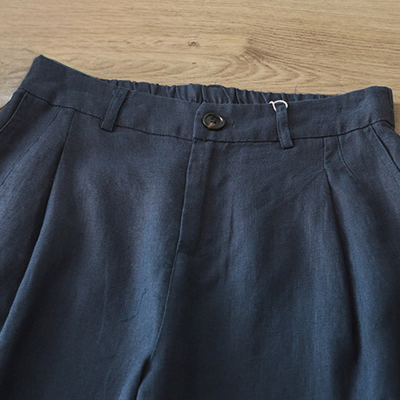 Buddha Stones Women's Fall Commute Solid Color Zipper Design Cotton Wide Leg Pants With Pockets - image 1