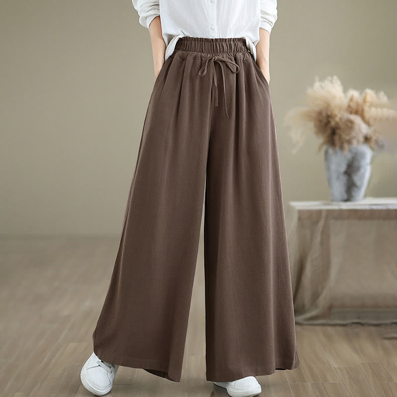 Buddha Stones Women's Pure Color Drawstring Cotton Linen Wide Leg Ankle-Length Pants With Pockets - image 23