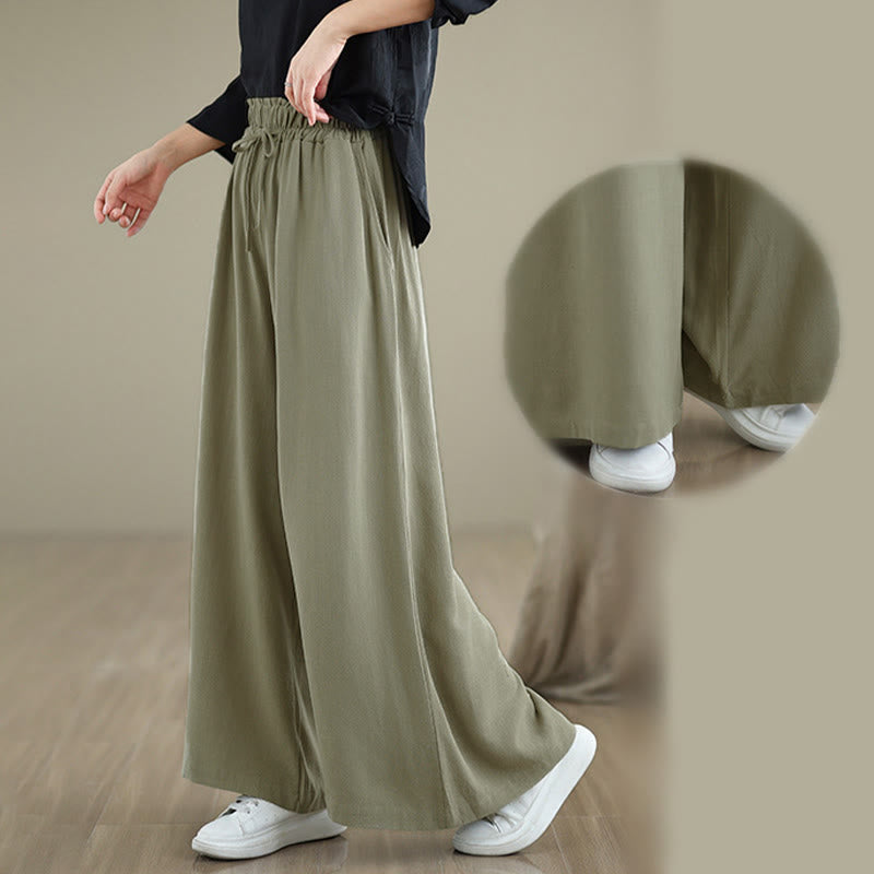 Buddha Stones Women's Pure Color Drawstring Cotton Linen Wide Leg Ankle-Length Pants With Pockets - image 12