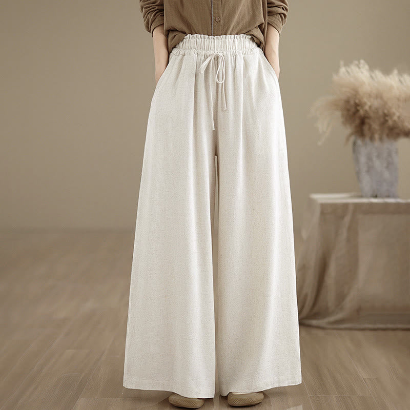 Buddha Stones Women's Pure Color Drawstring Cotton Linen Wide Leg Ankle-Length Pants With Pockets - image 17