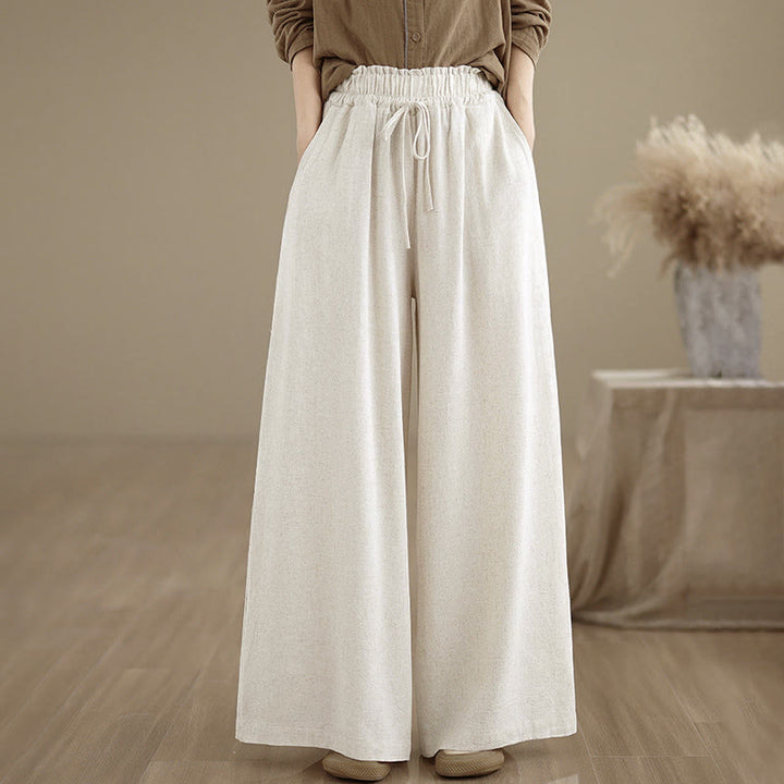 Buddha Stones Women's Pure Color Drawstring Cotton Linen Wide Leg Ankle-Length Pants With Pockets - image 17