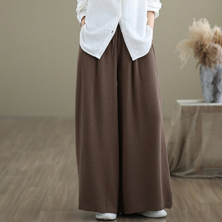 Buddha Stones Women's Pure Color Drawstring Cotton Linen Wide Leg Ankle-Length Pants With Pockets - image 22