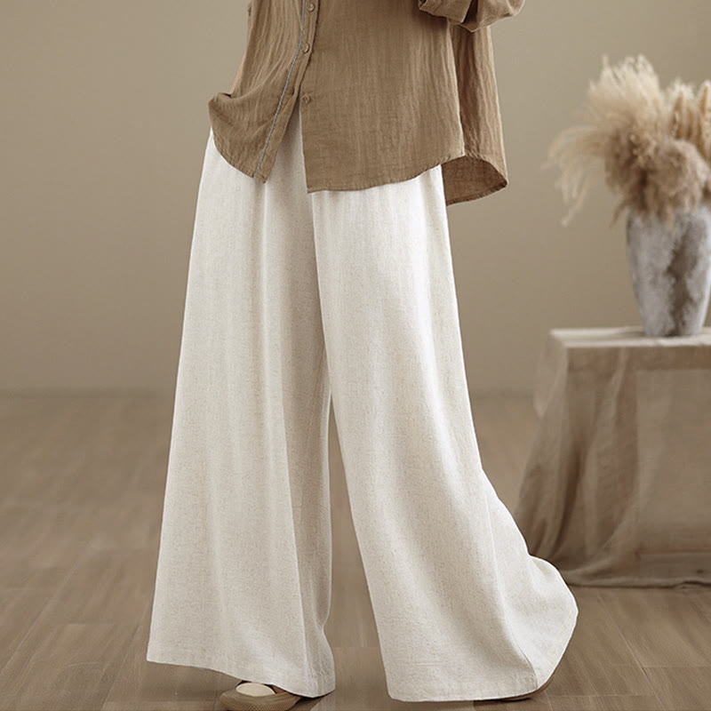 Buddha Stones Women's Pure Color Drawstring Cotton Linen Wide Leg Ankle-Length Pants With Pockets - image 19