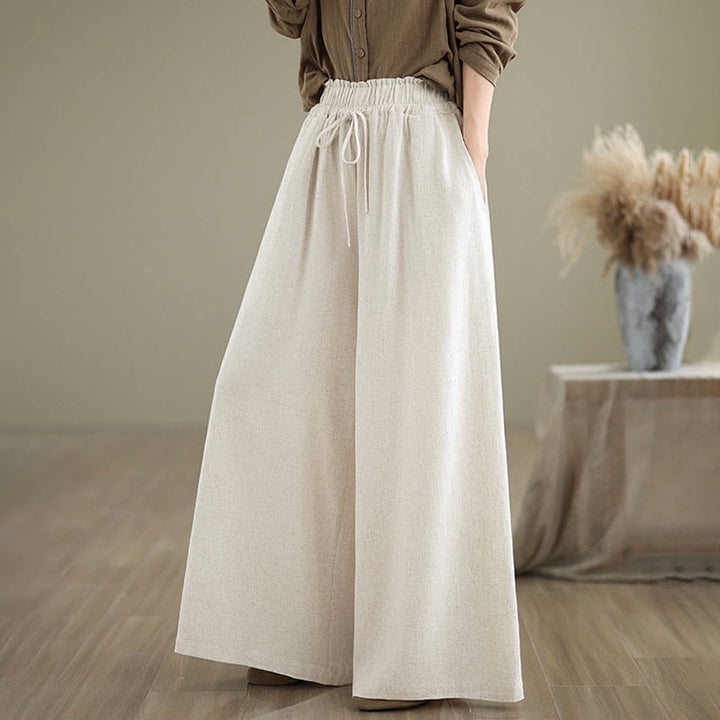 Buddha Stones Women's Pure Color Drawstring Cotton Linen Wide Leg Ankle-Length Pants With Pockets - image 16