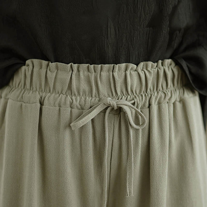 Buddha Stones Women's Pure Color Drawstring Cotton Linen Wide Leg Ankle-Length Pants With Pockets - image 5