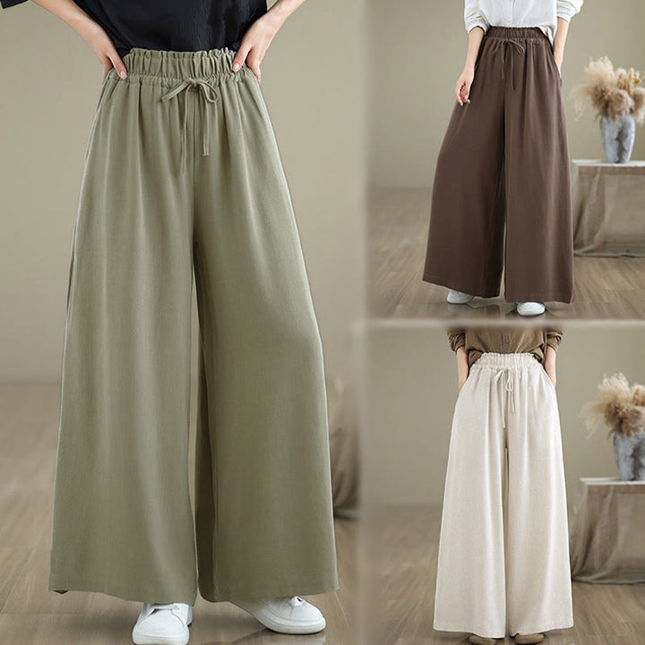 Buddha Stones Women's Pure Color Drawstring Cotton Linen Wide Leg Ankle-Length Pants With Pockets - image 27