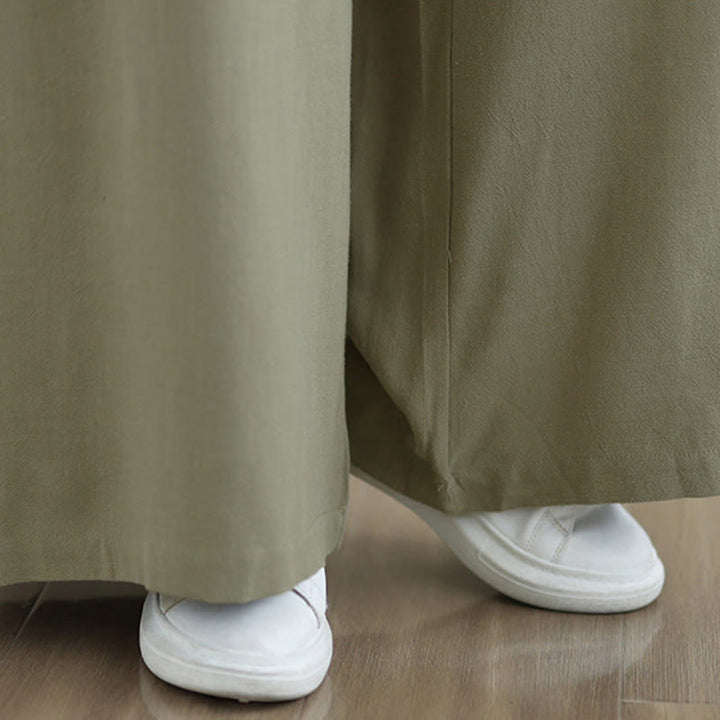 Buddha Stones Women's Pure Color Drawstring Cotton Linen Wide Leg Ankle-Length Pants With Pockets - image 9