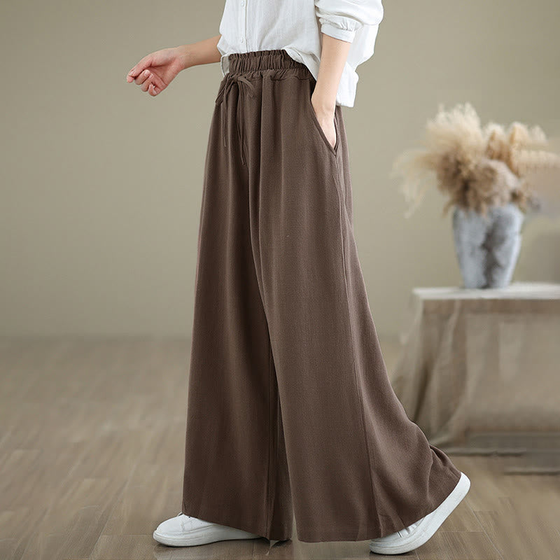 Buddha Stones Women's Pure Color Drawstring Cotton Linen Wide Leg Ankle-Length Pants With Pockets - image 24