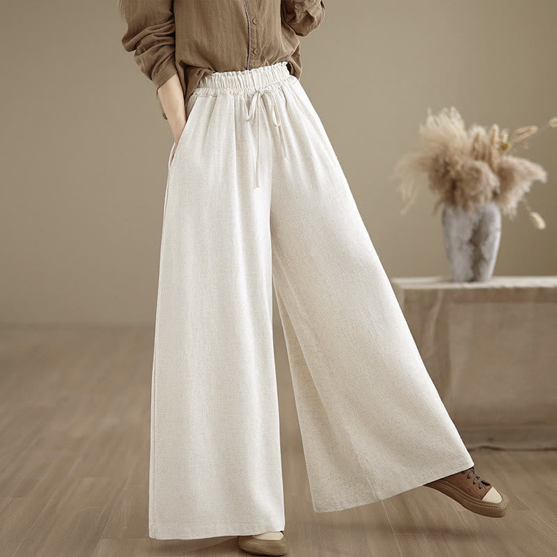 Buddha Stones Women's Pure Color Drawstring Cotton Linen Wide Leg Ankle-Length Pants With Pockets - Beige - US6，UK/AU10，EU38 (XL) - image 15