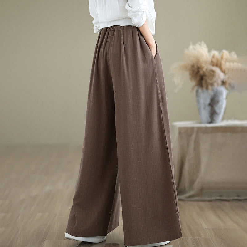 Buddha Stones Women's Pure Color Drawstring Cotton Linen Wide Leg Ankle-Length Pants With Pockets - image 25