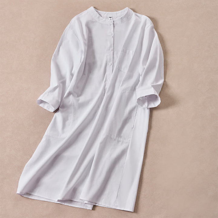 Buddha Stones Fall Solid Color Buttons Design Three Quarter Sleeve Cotton Women's Shirts With Pockets - image 9