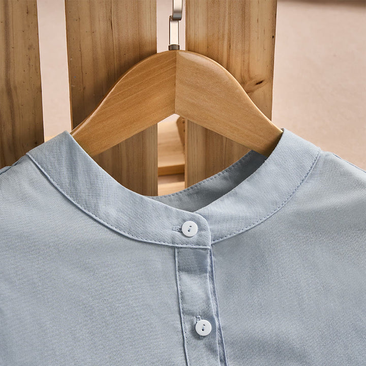 Buddha Stones Fall Solid Color Buttons Design Three Quarter Sleeve Cotton Women's Shirts With Pockets - image 2