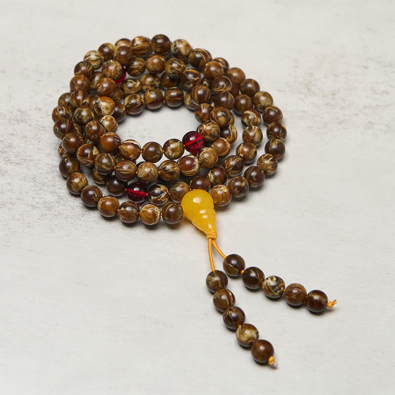 Buddha Stones 108 Beads Multicolored Amber Gourd Charm Mala - 12mm - image 0