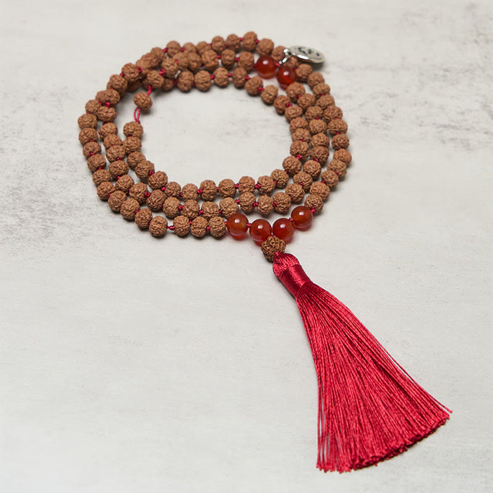 Buddha Stones Tibetan 108 Beads Bodhi Seed Om Symbol Charm Tassel Wealth Auspiciousness Mala - Bodhi Seed - image 0