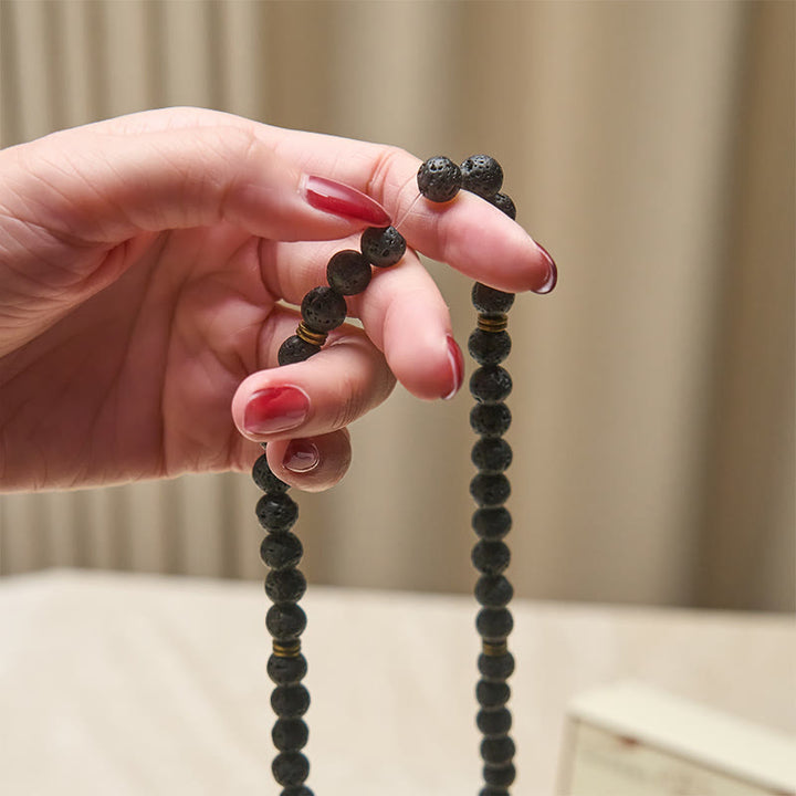 Buddha Stones Retro Lotus Symbol Charm Lava Rock Bead Healing New Beginning Mala - image 4
