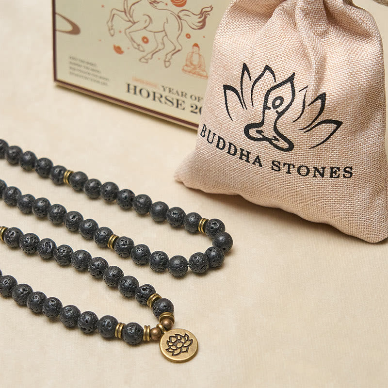 Buddha Stones Retro Lotus Symbol Charm Lava Rock Bead Healing New Beginning Mala - image 5