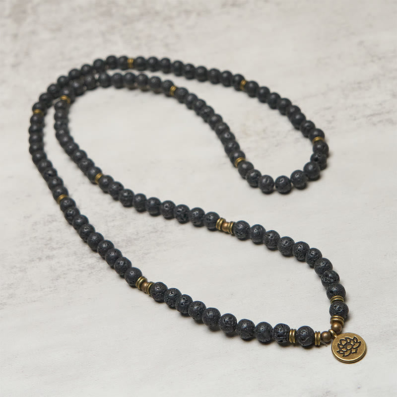 Buddha Stones Retro Lotus Symbol Charm Lava Rock Bead Healing New Beginning Mala - image 2