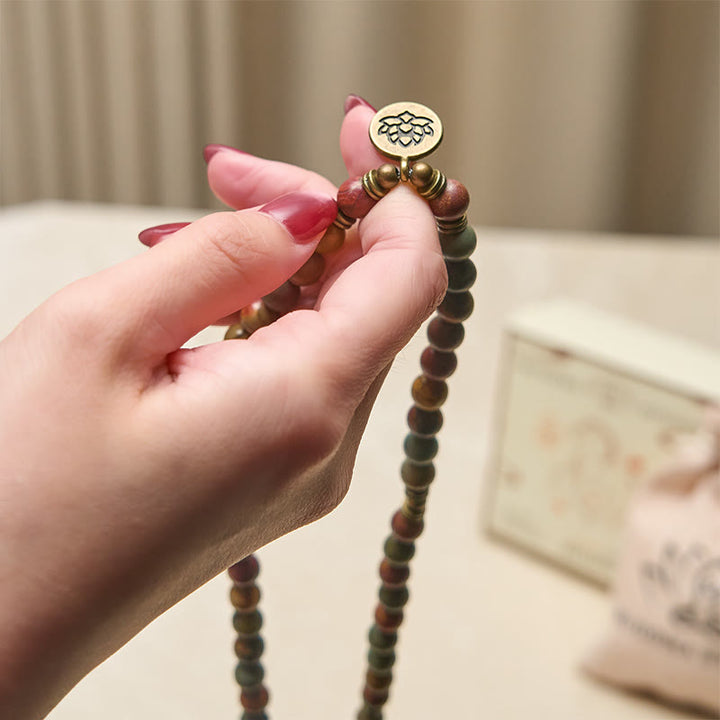 Buddha Stones Retro Lotus Symbol Charm Round Bead Red Turquoise Warm Mala - image 4