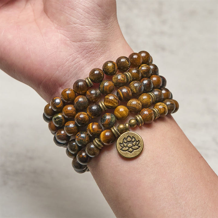 Buddha Stones Lotus Symbol Tiger Eye Beaded Strength Mala - image 3