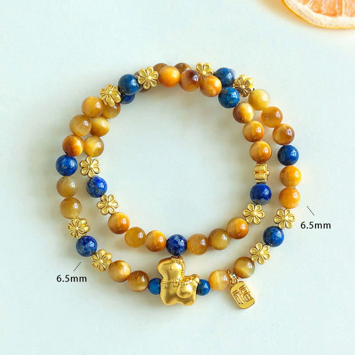 Buddha Stones Year Of The Horse Fu Character Lazurite Lapis Lazuli Tiger Eye Serenity Double Wrap Bracelet - image 9