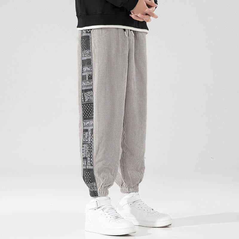 Buddha Stones Fall Solid Drawstring Side Paisley Pattern Straight Leg Ankle-length Corduroy Men's Pants With Pockets - LightGrey - US/UK/AU46，EU56 (5XL) - image 13