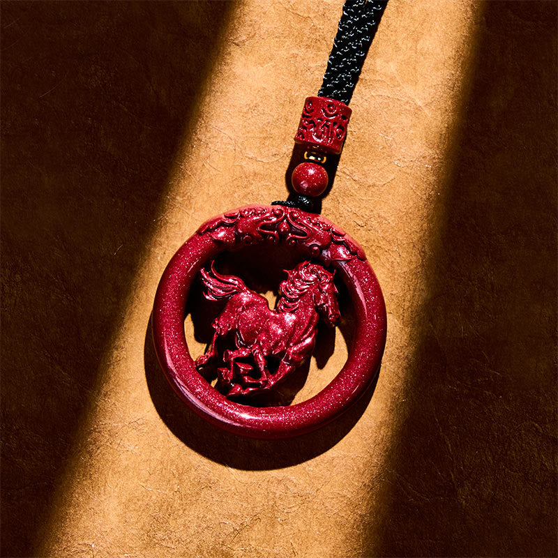 Buddha Stones Year Of The Horse Carving Peace Buckle Natural Cinnabar Concentration Necklace Pendant - image 3