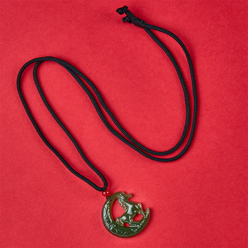 Buddha Stones Chinese Zodiac Year Of The Horse Charm Carved Jade Luck Prosperity Necklace Pendants - image 4