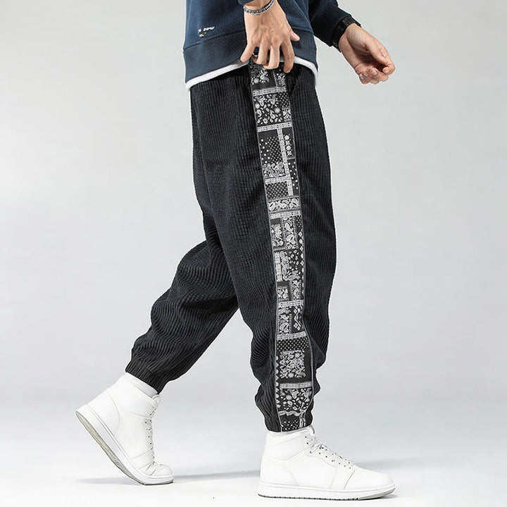 Buddha Stones Fall Solid Drawstring Side Paisley Pattern Straight Leg Ankle-length Corduroy Men's Pants With Pockets - image 5