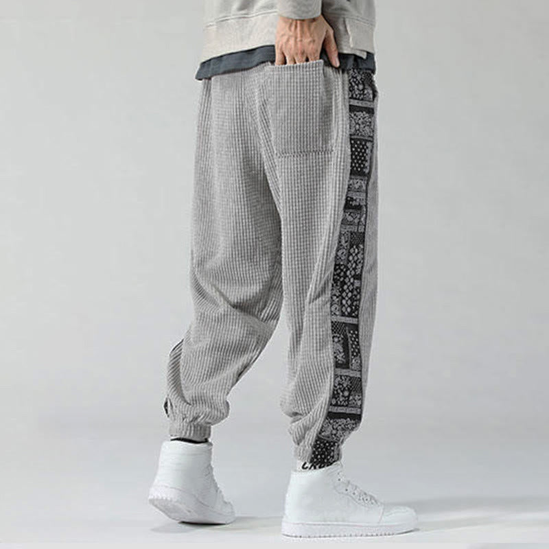 Buddha Stones Fall Solid Drawstring Side Paisley Pattern Straight Leg Ankle-length Corduroy Men's Pants With Pockets - image 16