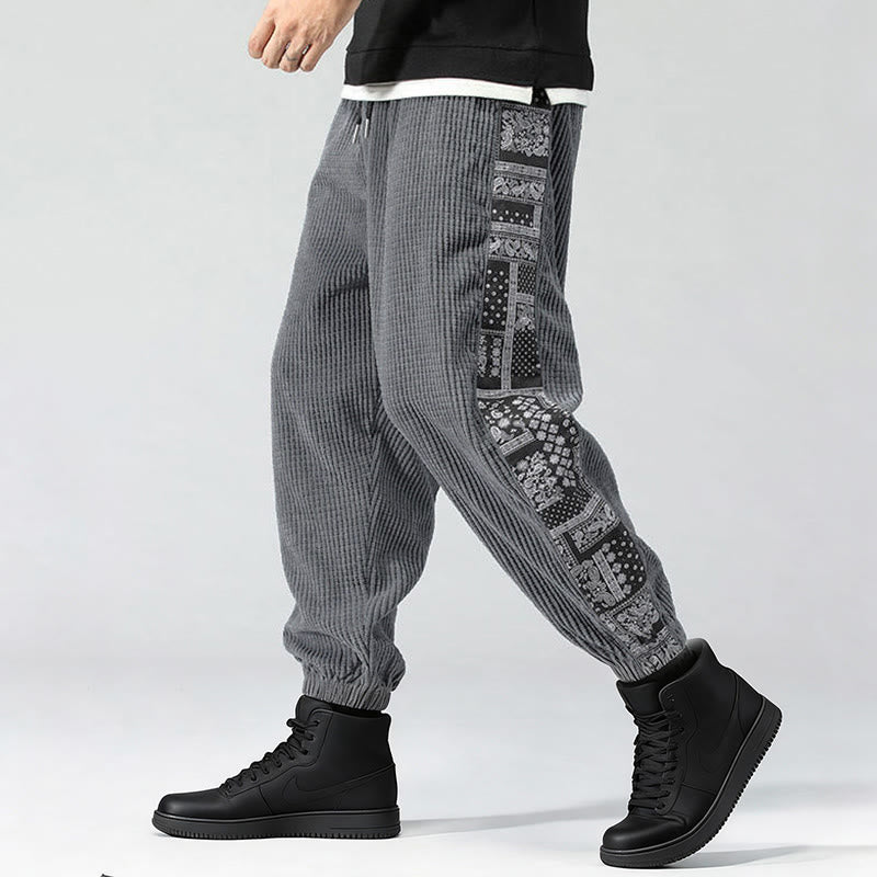 Buddha Stones Fall Solid Drawstring Side Paisley Pattern Straight Leg Ankle-length Corduroy Men's Pants With Pockets - image 24