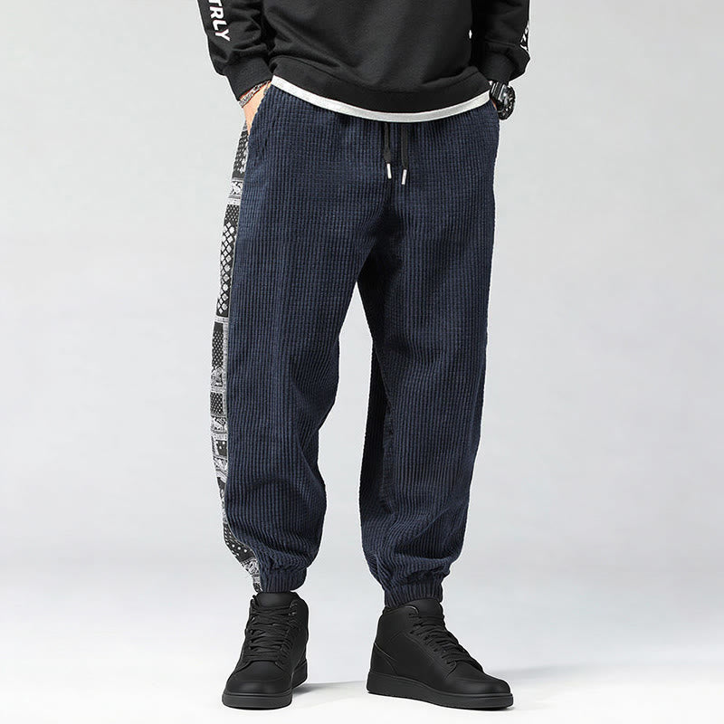 Buddha Stones Fall Solid Drawstring Side Paisley Pattern Straight Leg Ankle-length Corduroy Men's Pants With Pockets - image 28