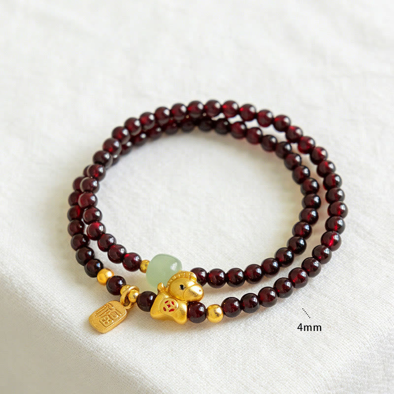 Buddha Stones Year Of The Horse Garnet Jade Fu Character Stability Double Wrap Bracelet - image 4