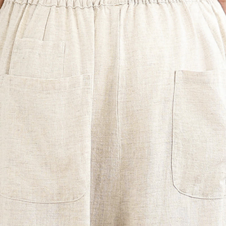 Buddha Stones Women's Fall Plain Color Drawstring Cotton Linen 7-8 Length Pants With Pockets - image 7