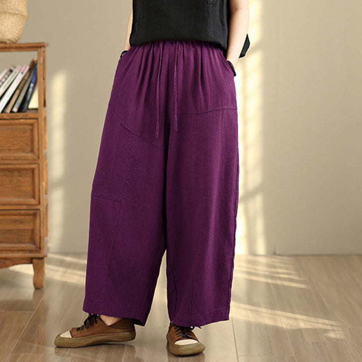 Buddha Stones Women's Fall Plain Color Drawstring Cotton Linen 7-8 Length Pants With Pockets - image 17