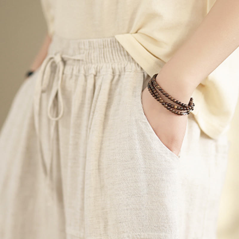 Buddha Stones Women's Fall Plain Color Drawstring Cotton Linen 7-8 Length Pants With Pockets - image 8