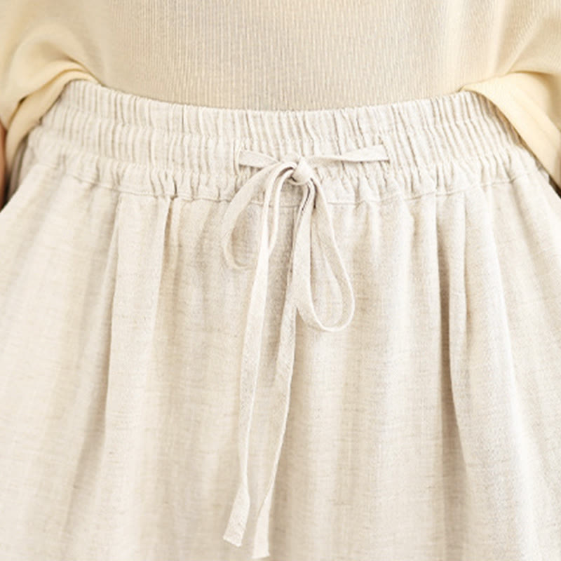 Buddha Stones Women's Fall Plain Color Drawstring Cotton Linen 7-8 Length Pants With Pockets - image 6