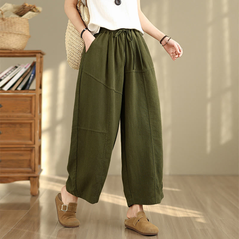 Buddha Stones Women's Fall Plain Color Drawstring Cotton Linen 7-8 Length Pants With Pockets - image 24