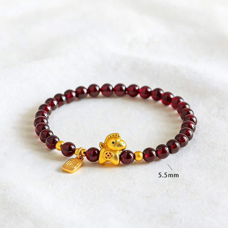 Buddha Stones Year Of The Horse Garnet Fu Character Protection Bracelet - image 0