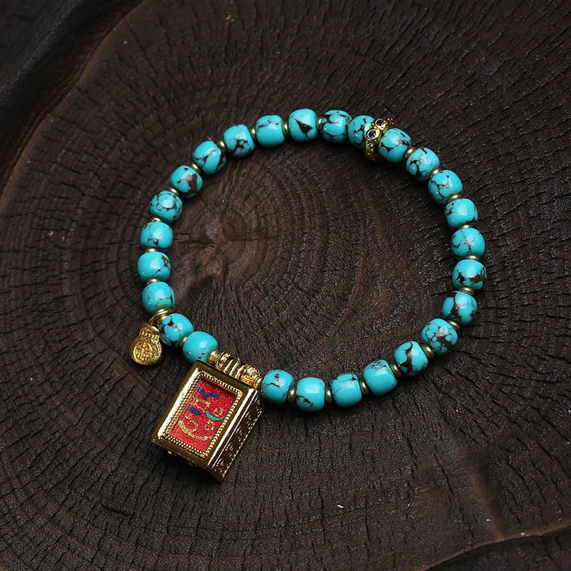Buddha Stones Thangka Gau Amulet Box Turquoise Fu Character Protection Bracelet - image 1