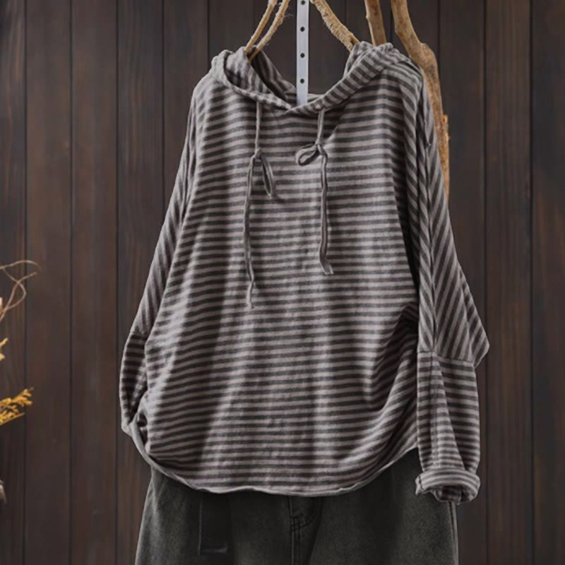 Buddha Stones Spring Striped Pattern Long Sleeve Women's Cotton Hoodie - DimGray - US4-8/10，UK/AU8-12/14，EU36-40/42 (F) - image 16