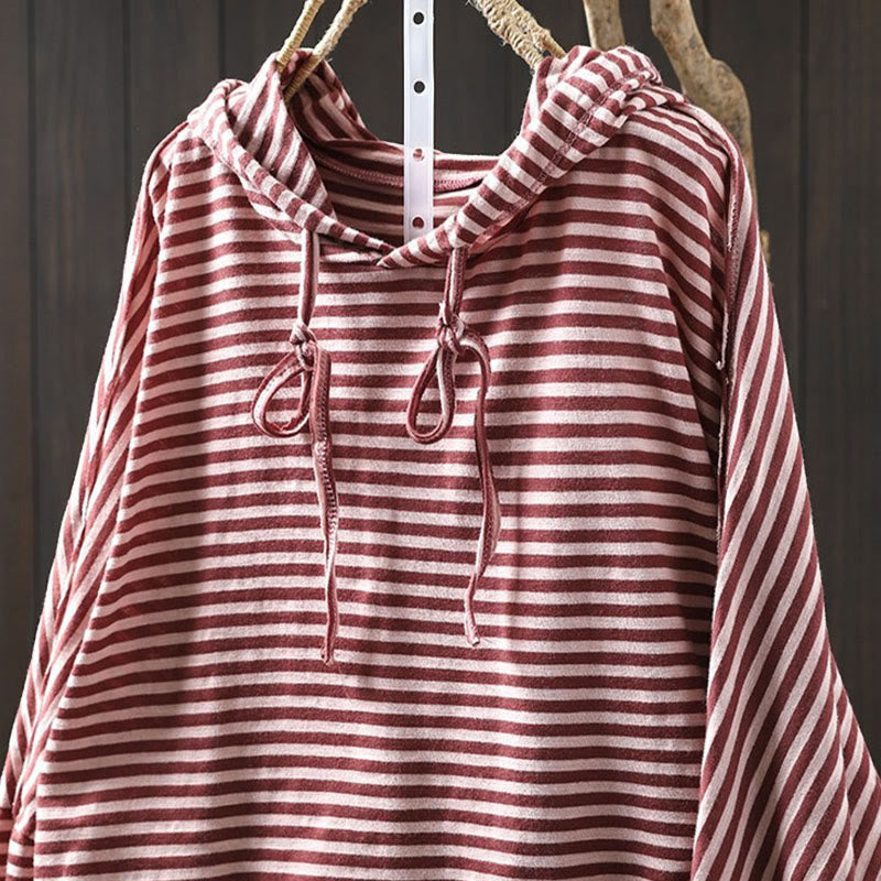 Buddha Stones Spring Striped Pattern Long Sleeve Women's Cotton Hoodie - image 4