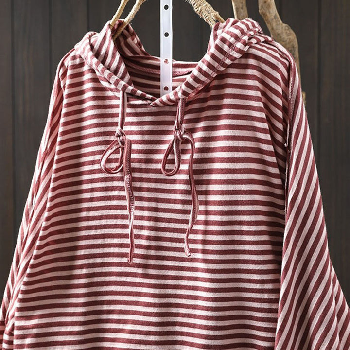 Buddha Stones Spring Striped Pattern Long Sleeve Women's Cotton Hoodie - image 4