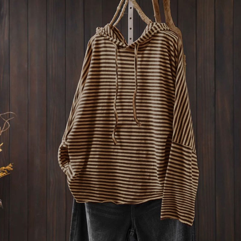 Buddha Stones Spring Striped Pattern Long Sleeve Women's Cotton Hoodie - SaddleBrown - US4-8/10，UK/AU8-12/14，EU36-40/42 (F) - image 14