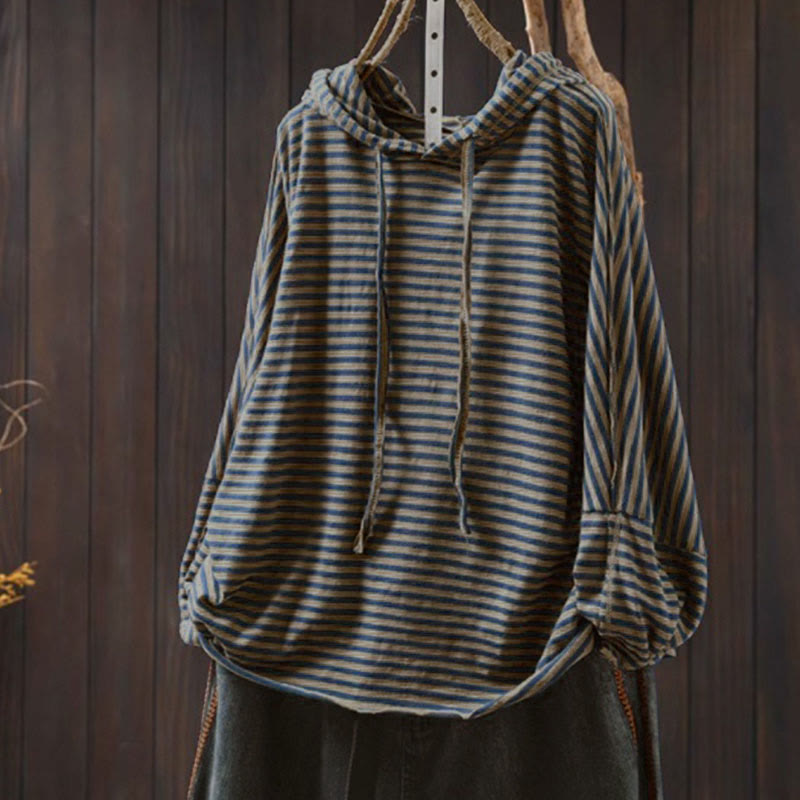 Buddha Stones Spring Striped Pattern Long Sleeve Women's Cotton Hoodie - DarkBlue - US4-8/10，UK/AU8-12/14，EU36-40/42 (F) - image 0