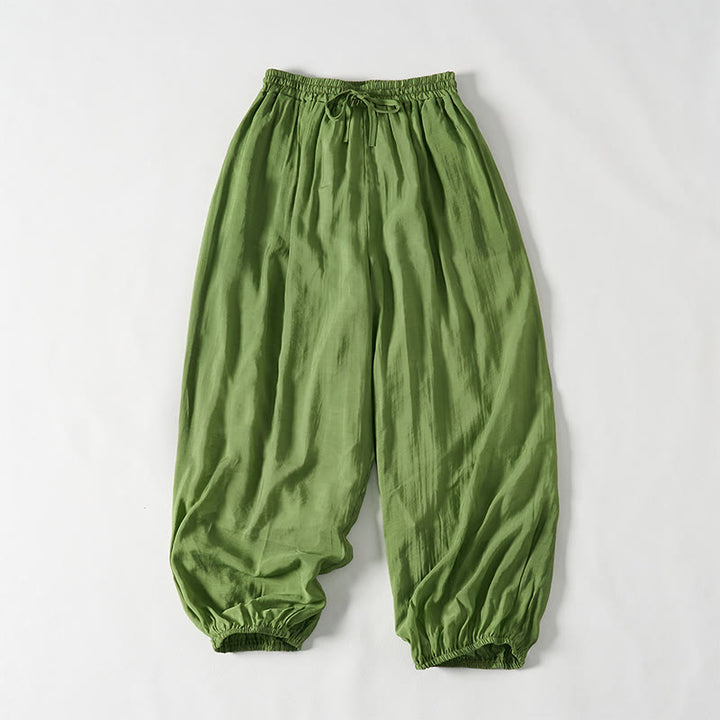 Buddha Stones Summer Green Ankle-Length Cotton Drawstring Women's Pants With Pockets - image 1