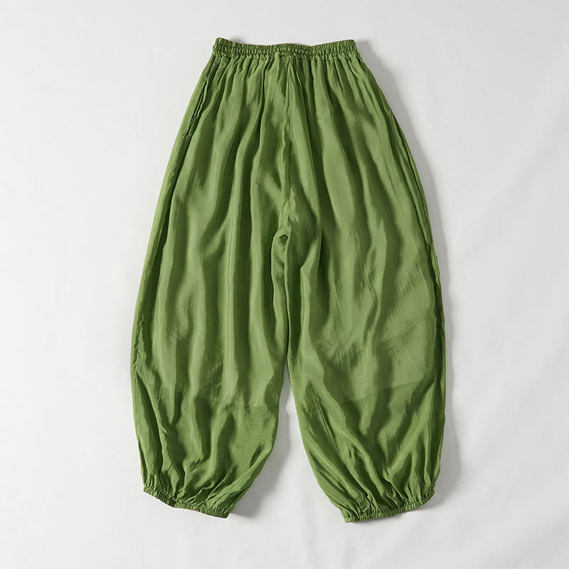 Buddha Stones Summer Green Ankle-Length Cotton Drawstring Women's Pants With Pockets - image 2