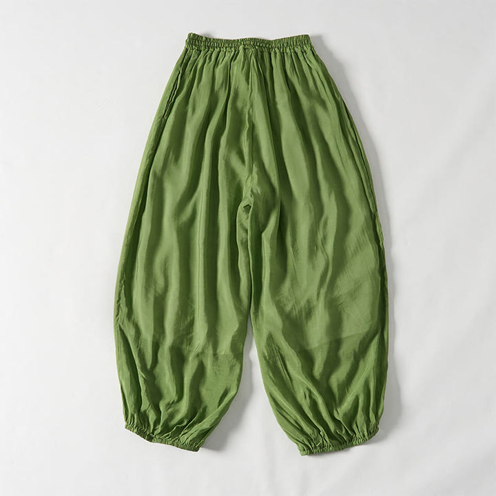 Buddha Stones Summer Green Ankle-Length Cotton Drawstring Women's Pants With Pockets - image 2
