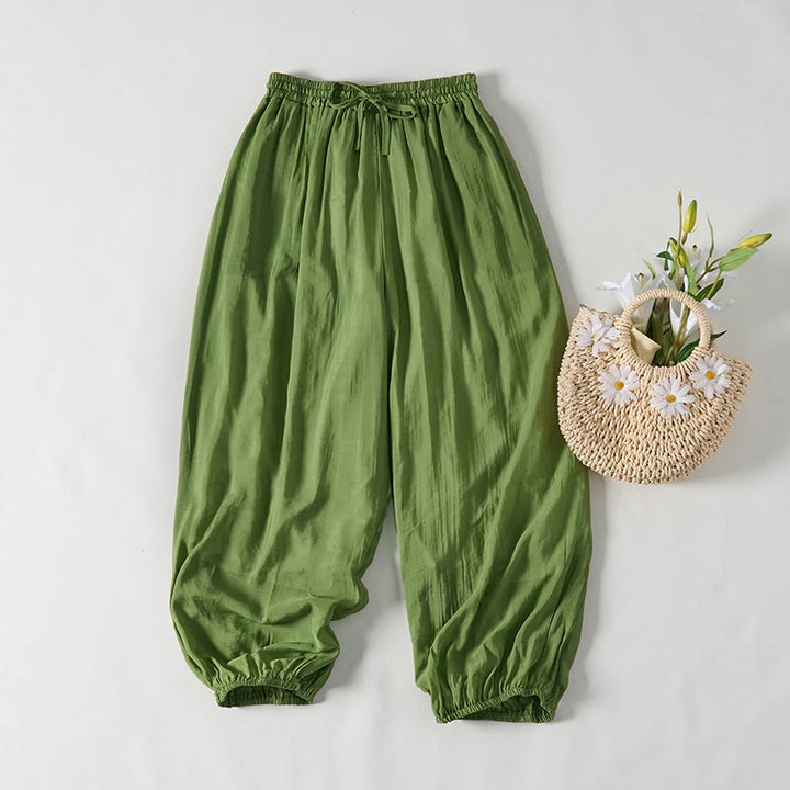 Buddha Stones Summer Green Ankle-Length Cotton Drawstring Women's Pants With Pockets - DarkSeaGreen - US14，UK/AU18，EU46 (2XL) - image 0